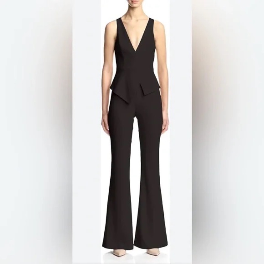 Jay Godfrey Navy Women's Jumpsuit Size 4 Peplum Wide Leg